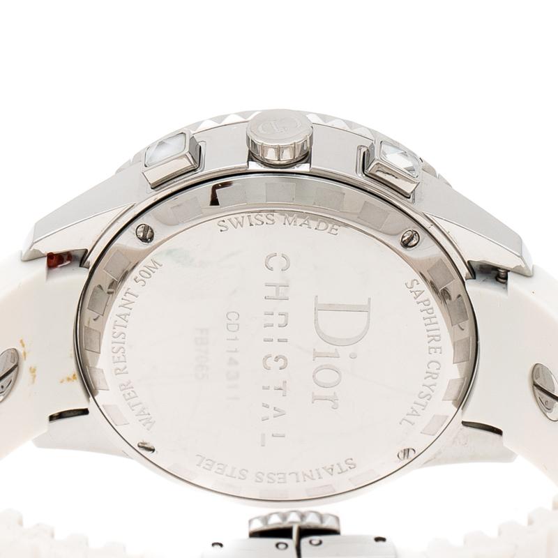 Contemporary Dior White Stainless Steel Christal CD114311 Women's Wristwatch 38 mm
