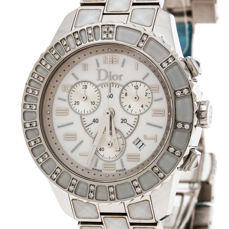 Contemporary Dior White Stainless Steel Christal CD114311 Women's Wristwatch 38 mm