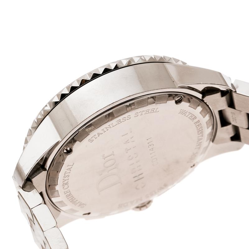 Dior White Stainless Steel Christal CD114311 Women's Wristwatch 38 mm In Good Condition In Dubai, Al Qouz 2