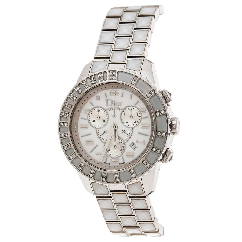 Dior White Stainless Steel Christal CD114311 Women's Wristwatch 38 mm