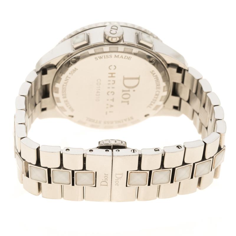 Contemporary Dior White Stainless Steel Christal Women's Wristwatch 39 mm