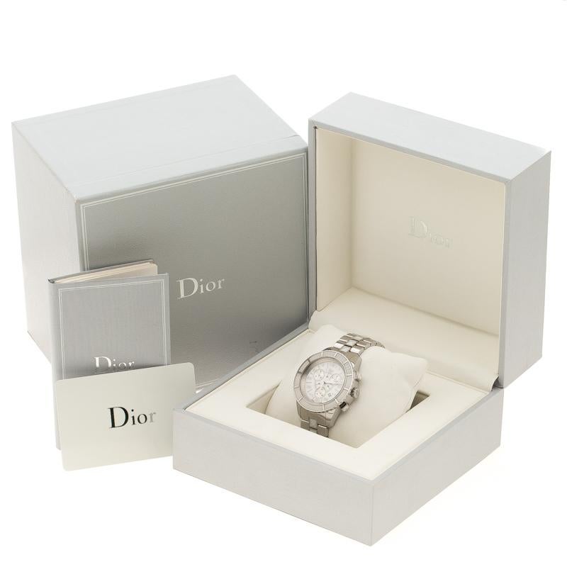 Dior White Stainless Steel Christal Women's Wristwatch 39 mm In Good Condition In Dubai, Al Qouz 2