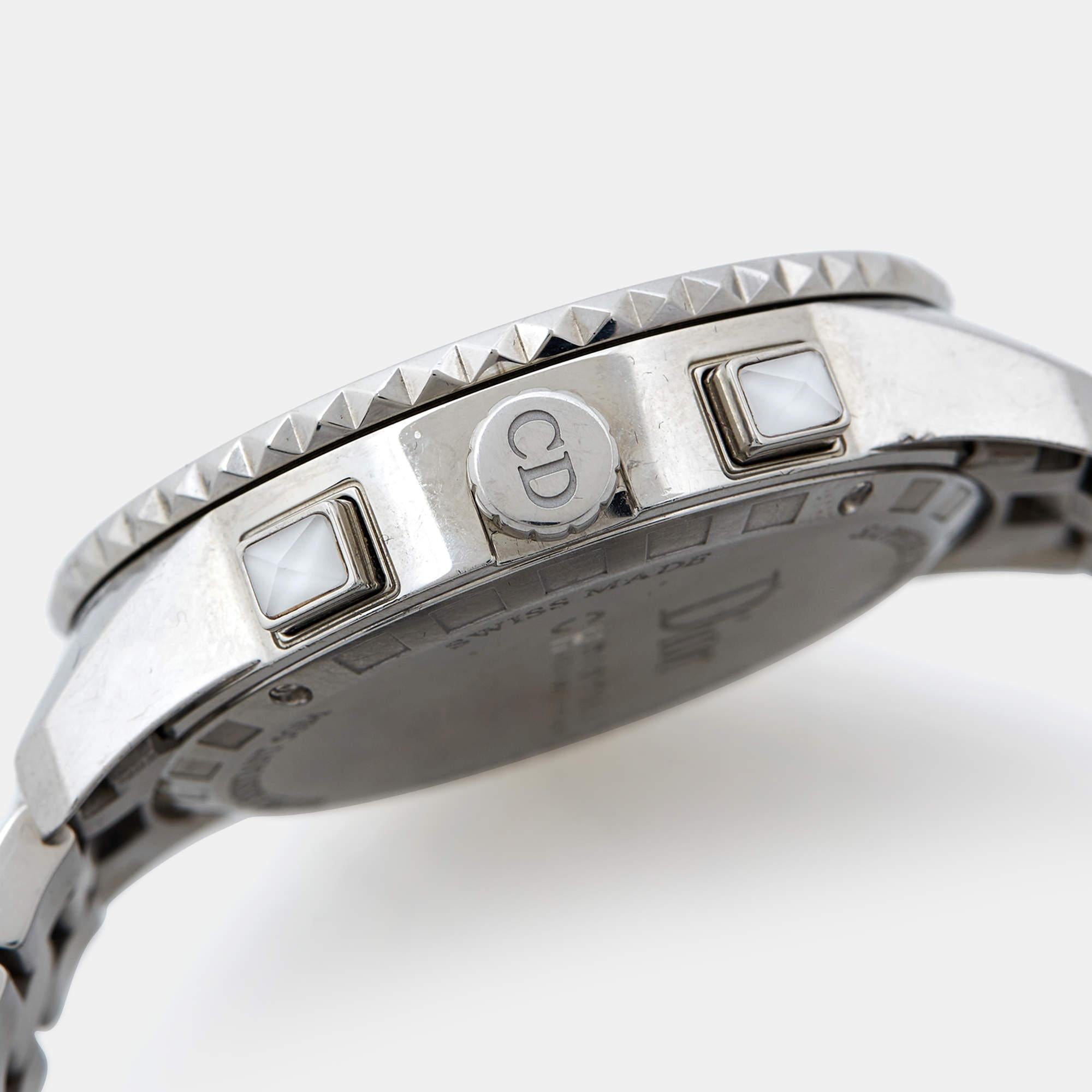 Uncut Dior White Stainless Steel Diamond Christal CD114311M001 Womens Wristwatch 38 mm
