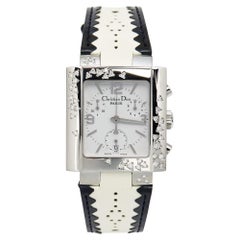 Dior White Stainless Steel Diamond Leather Riva D81-101 Women's Wristwatch 31 mm