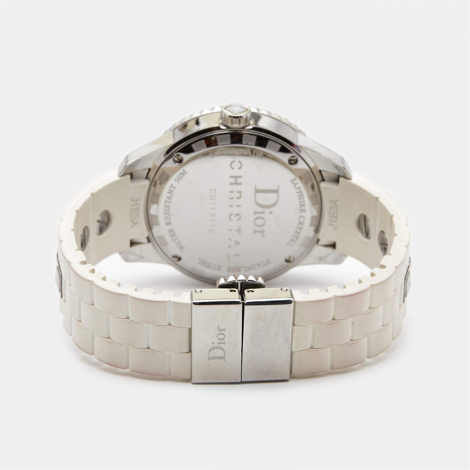 Contemporain Dior Montre-bracelet Christal pour femme 33 mm en acier inoxydable blanc avec diamants et caoutchouc
