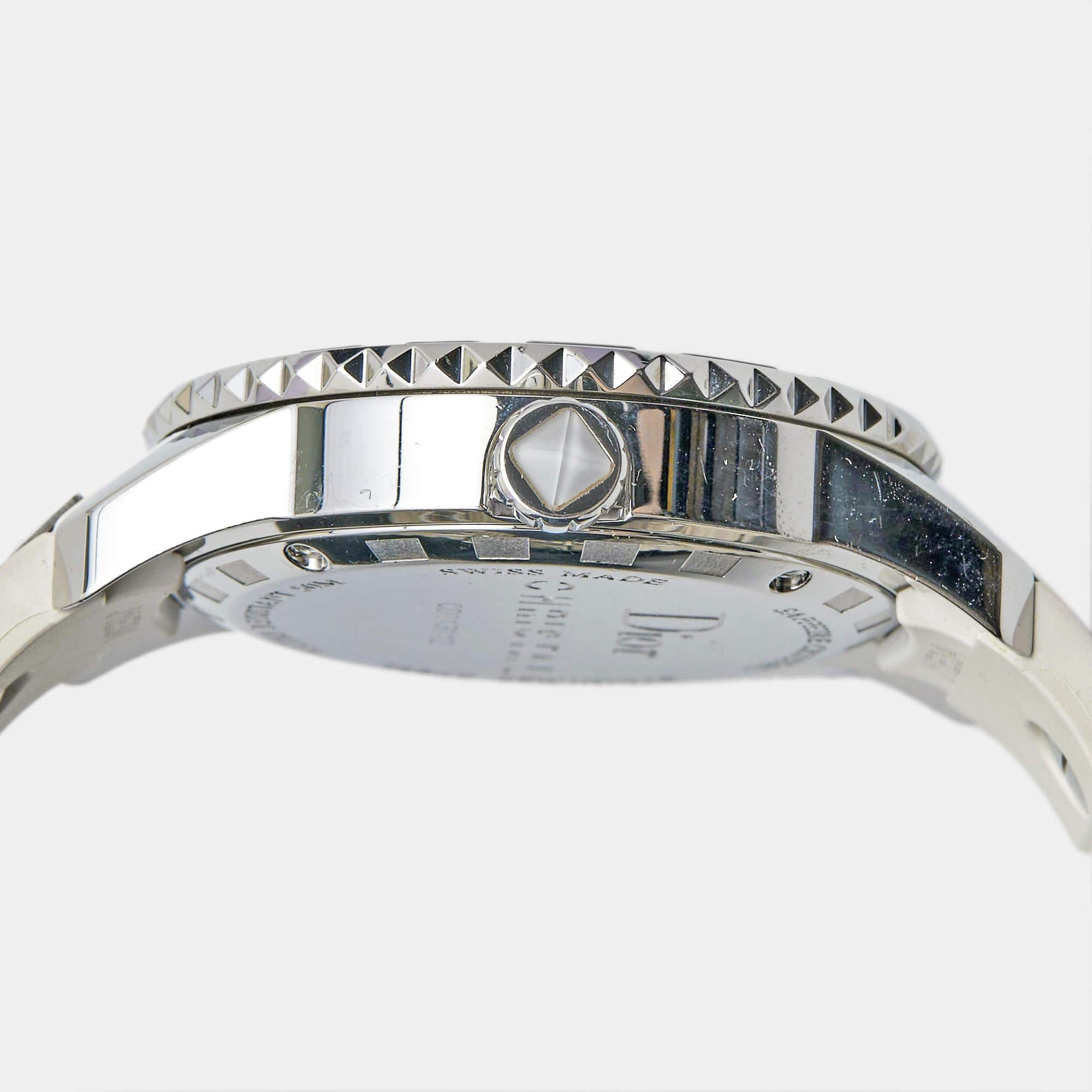 Dior Montre-bracelet Christal pour femme 33 mm en acier inoxydable blanc avec diamants et caoutchouc 1