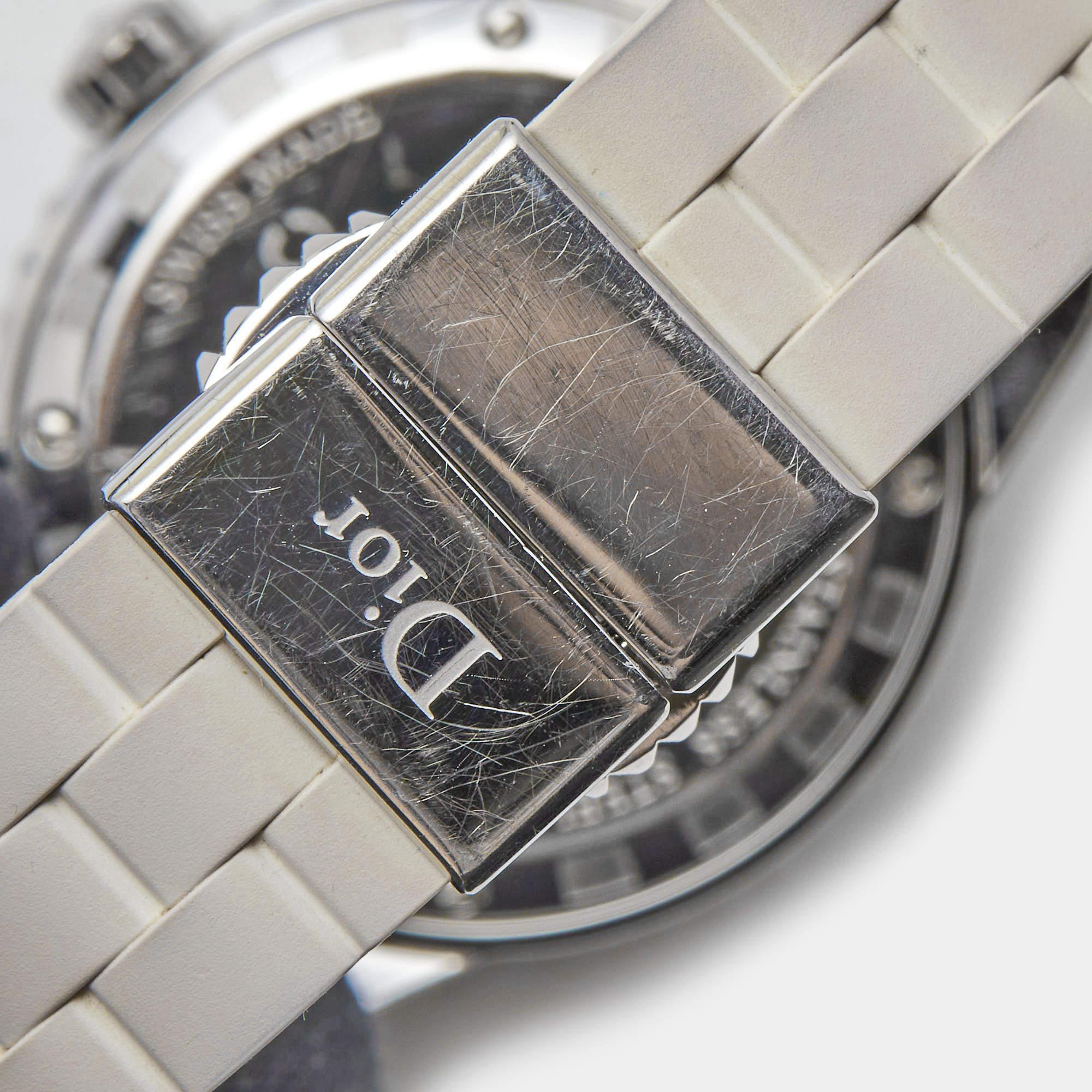 Dior Montre-bracelet Christal pour femme 33 mm en acier inoxydable blanc avec diamants et caoutchouc 3