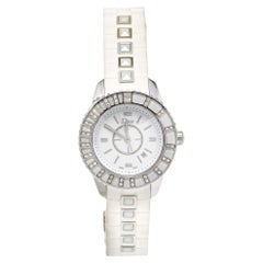 Dior White Stainless Steel Diamond Rubber Christal Women's Wristwatch 33 mm