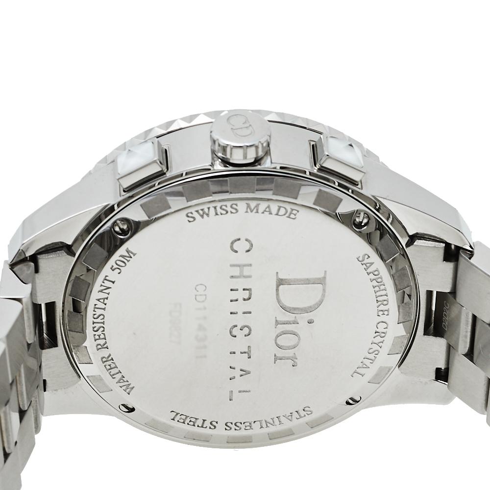 Contemporary Dior White Stainless Steel Diamonds Christal CD114311 Women's Wristwatch 38 mm