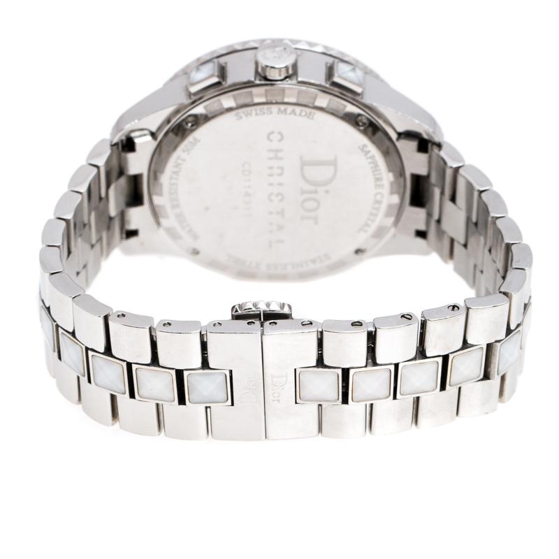 Dior White Stainless Steel Diamonds Christal CD114311 Women's Wristwatch 38 mm In Good Condition In Dubai, Al Qouz 2