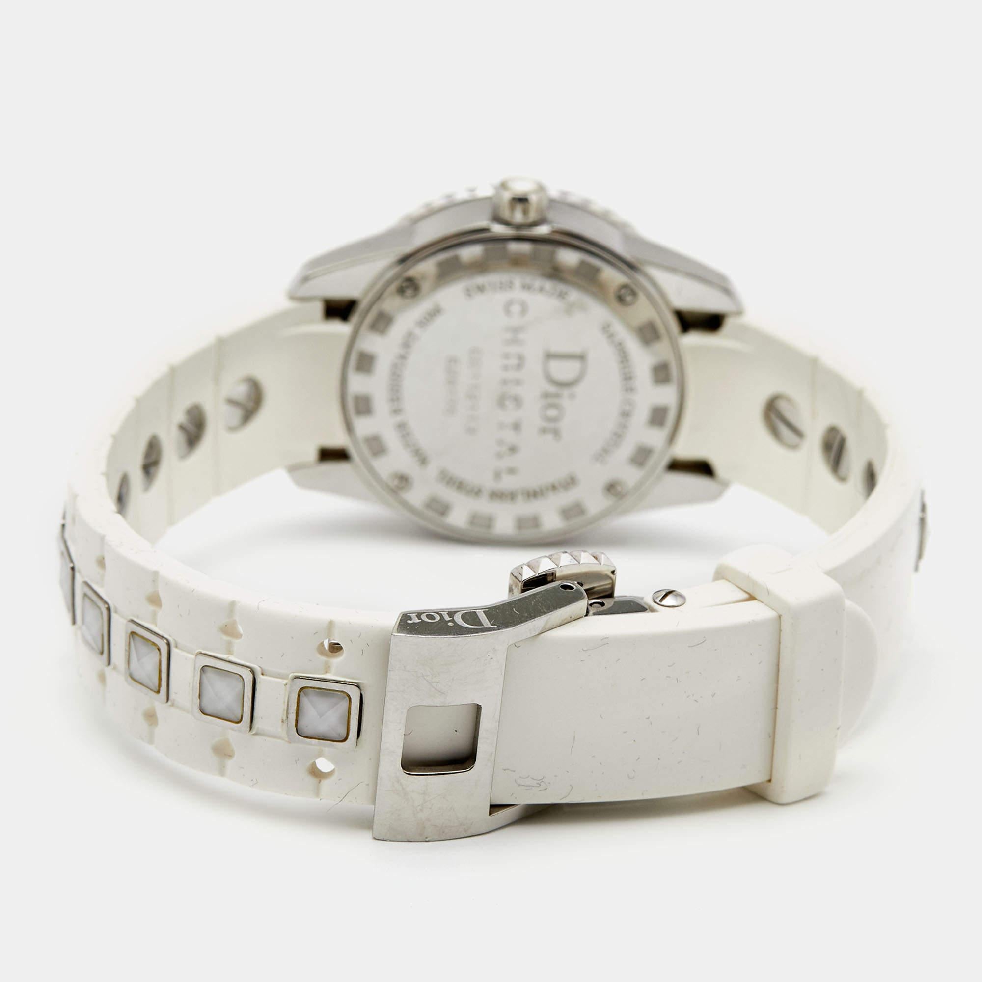 Dior White Stainless Steel Rubber Diamonds Christal CD112113R001 Women's Wristwa 1