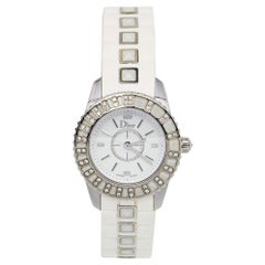 Dior Weißes Damenarmbanduhr aus Edelstahl mit Gummidiamanten Christal CD112113R001
