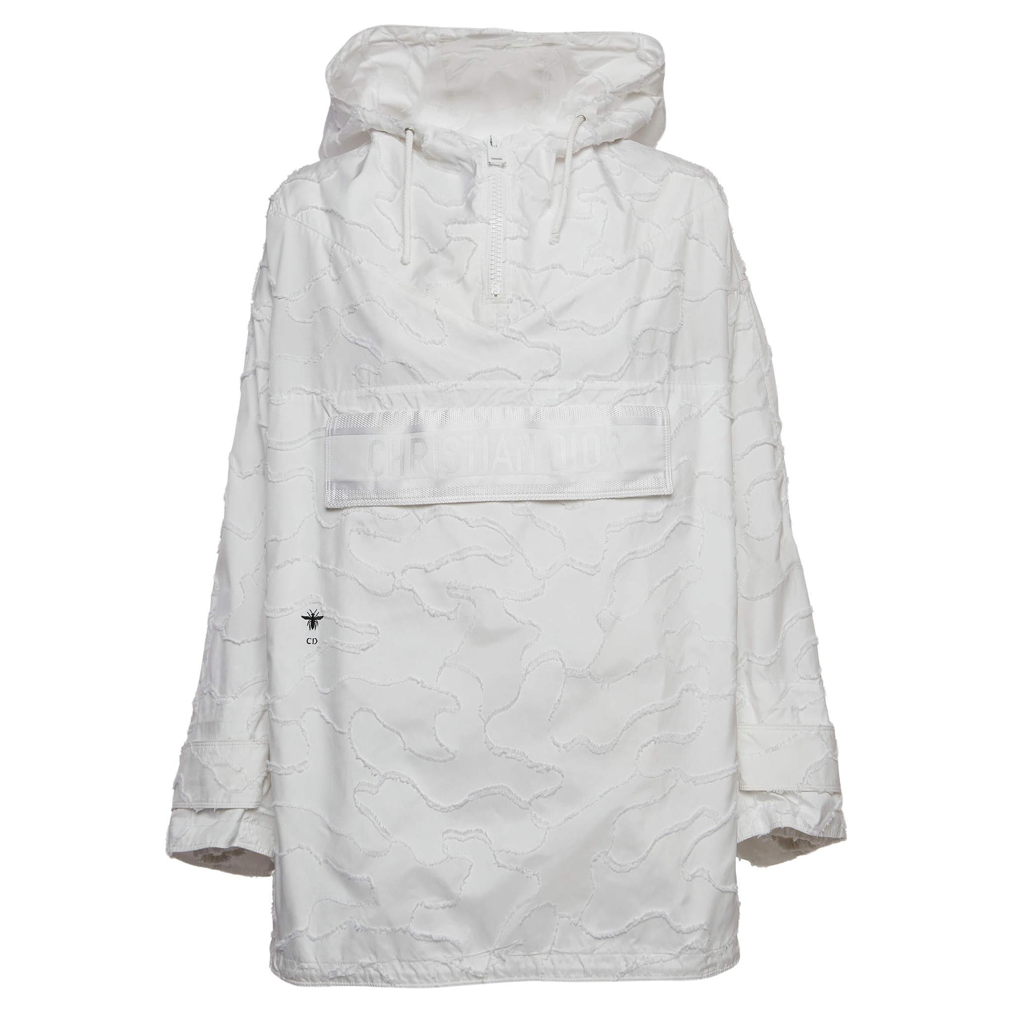 Dior White Synthetic Technical Taffeta Hooded Anorak Jacket S For Sale