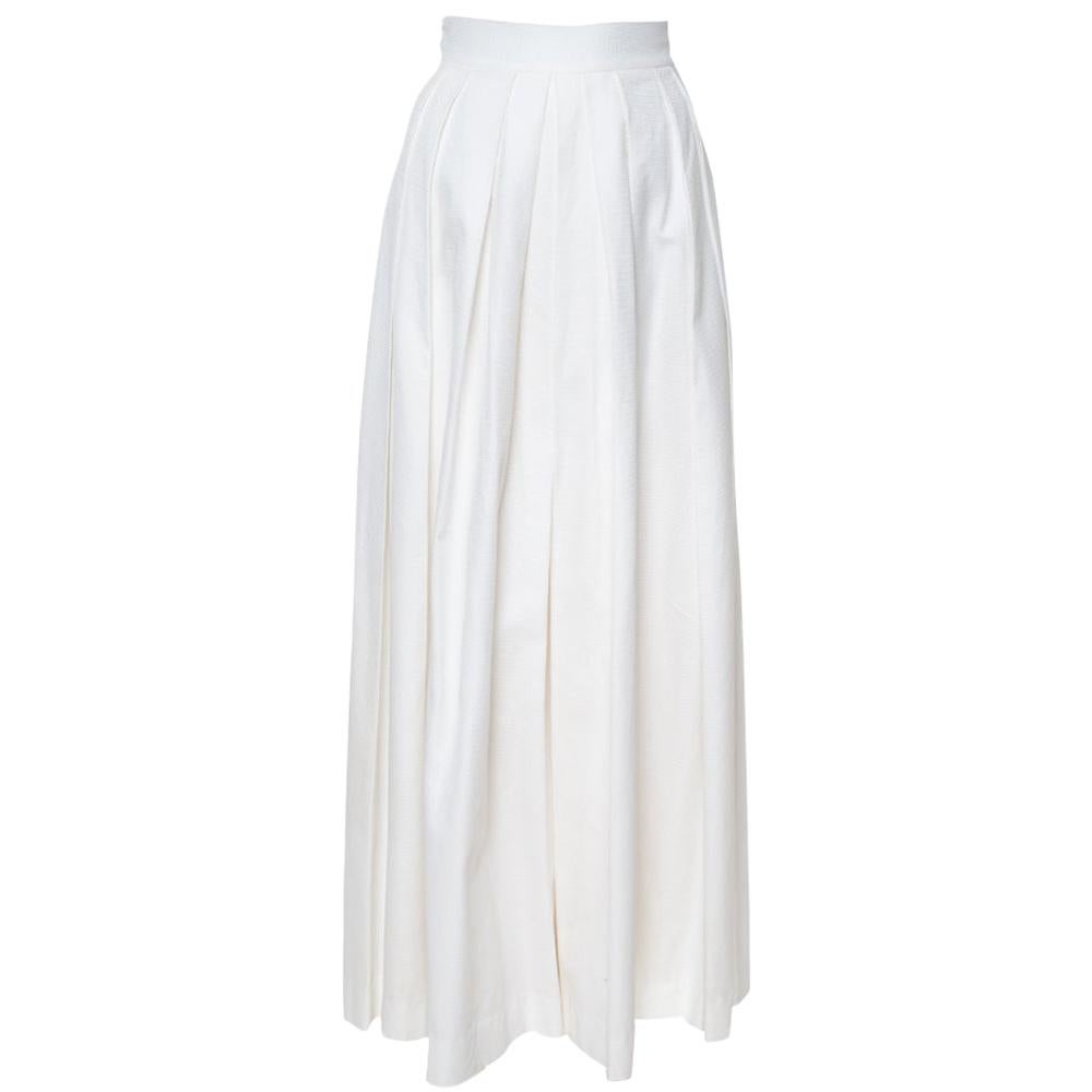 Dior White Textured Cotton Pleated Palazzo Pants L