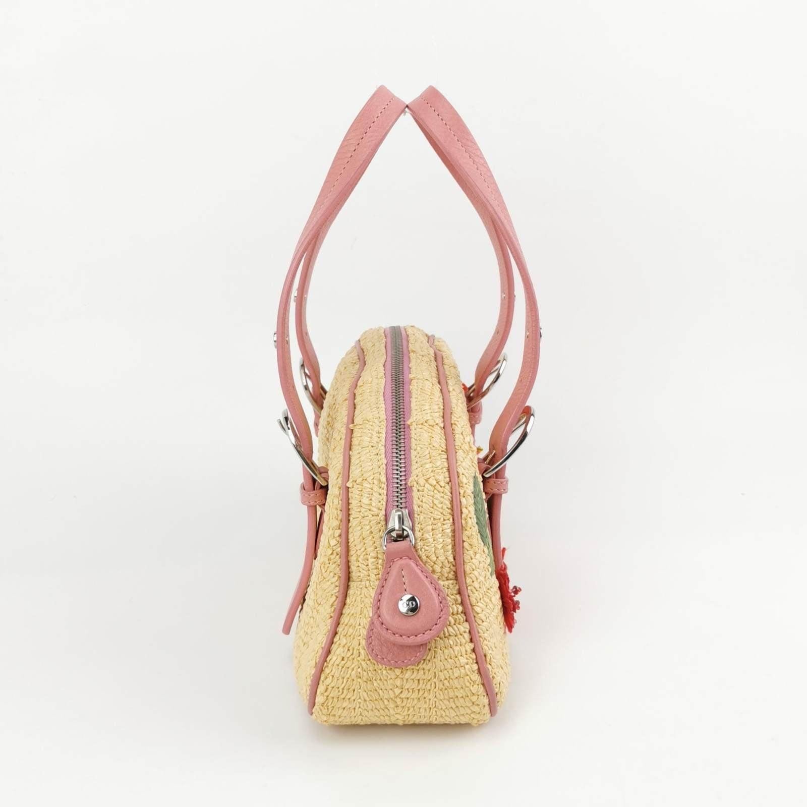 Dior Bolso Boston Bordado Floral Piel Rosa Beige