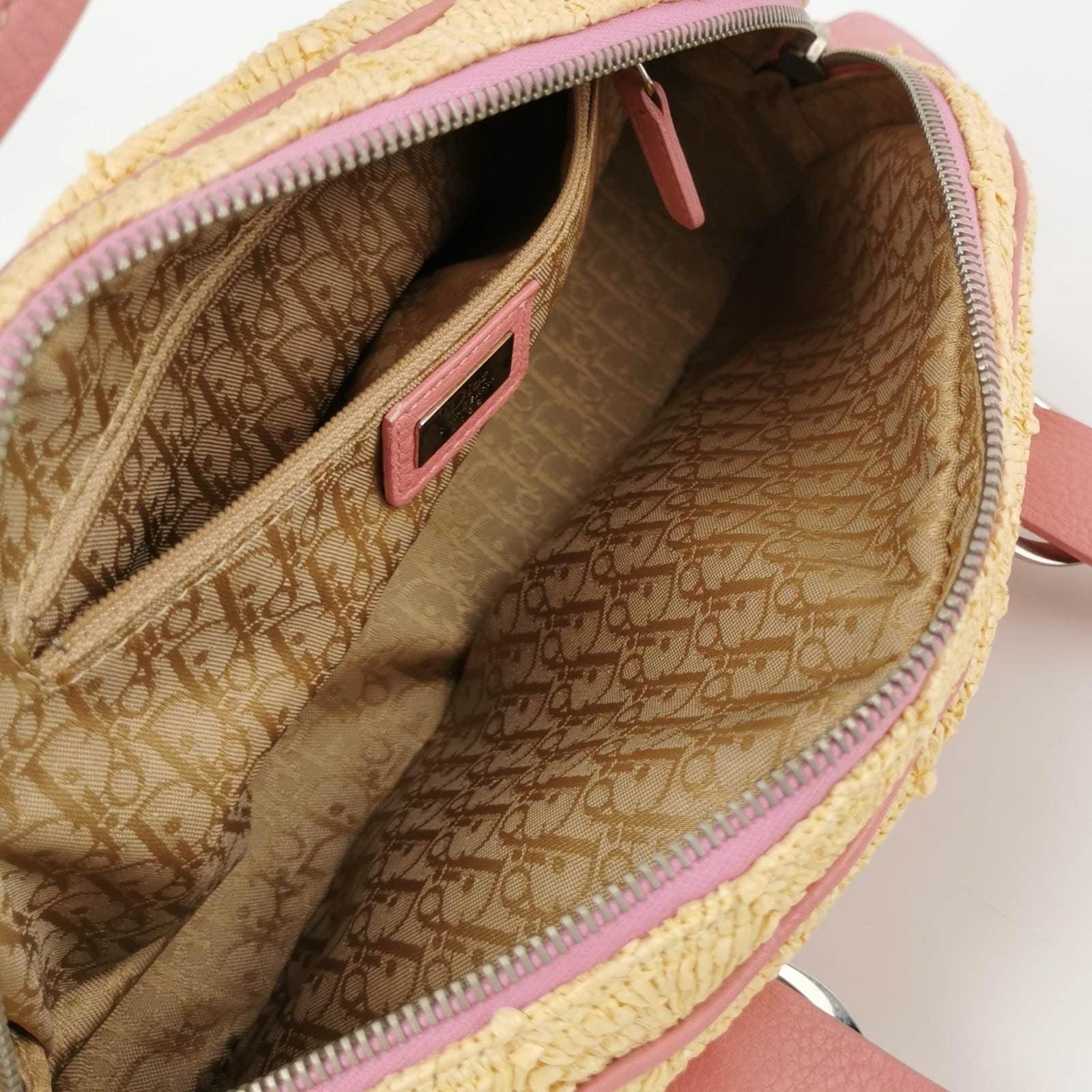 Dior Bolso Boston Bordado Floral Piel Rosa en Excelente Estado en AUBERVILLIERS, FR