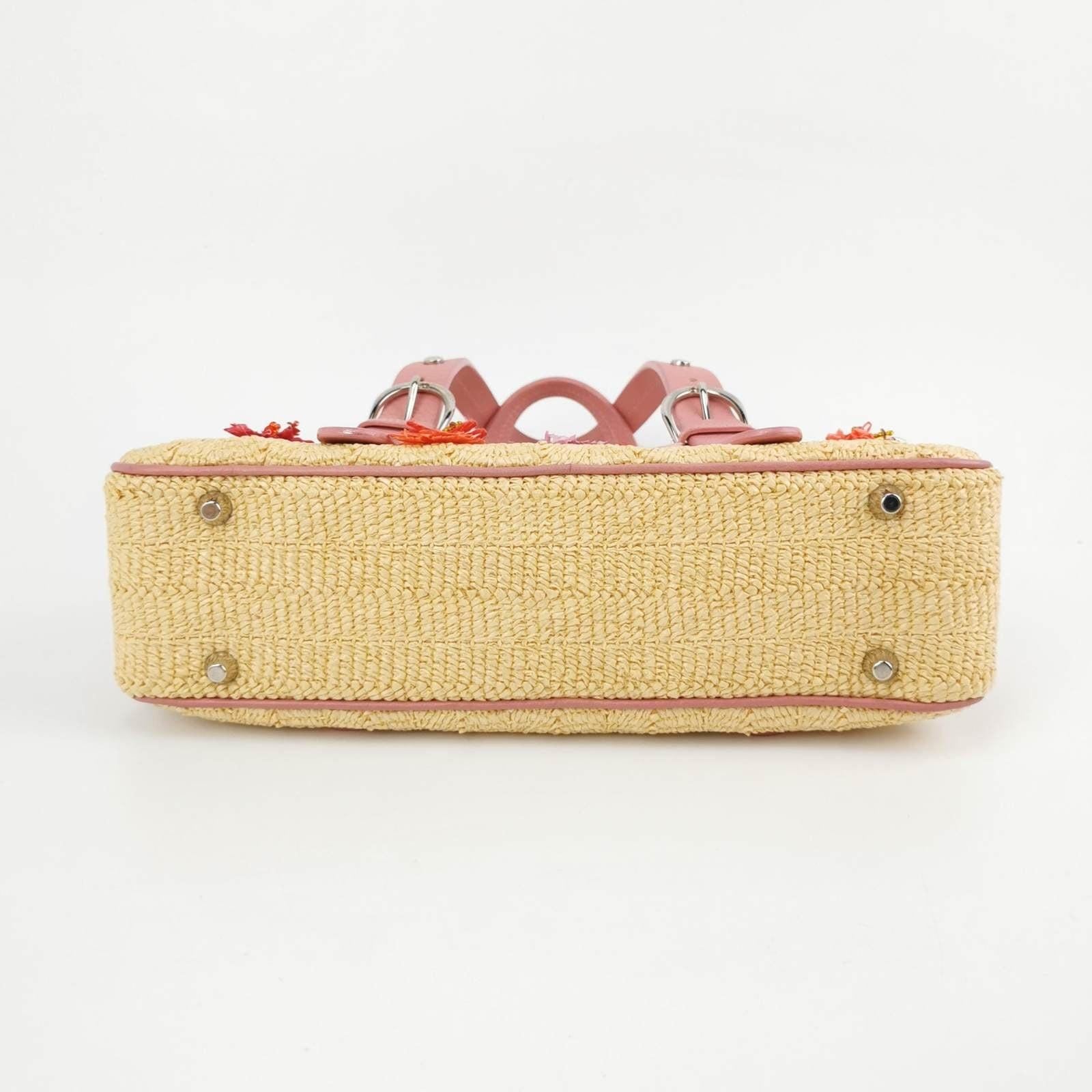 De las mujeres Dior Bolso Boston Bordado Floral Piel Rosa