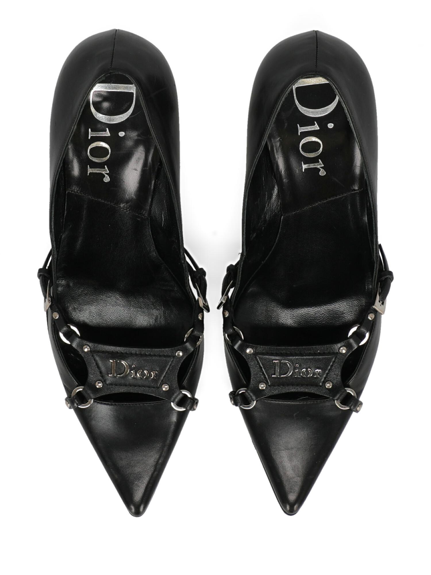 Dior Woman Pumps Black Leather IT 38 For Sale 2