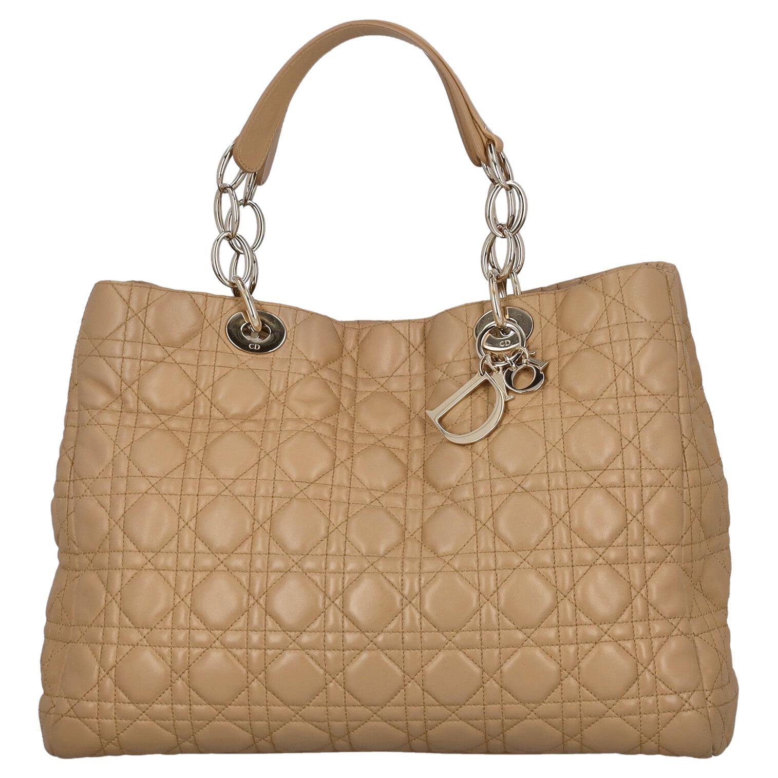 Dior Women Handbags Lady Dior Beige Leather  For Sale