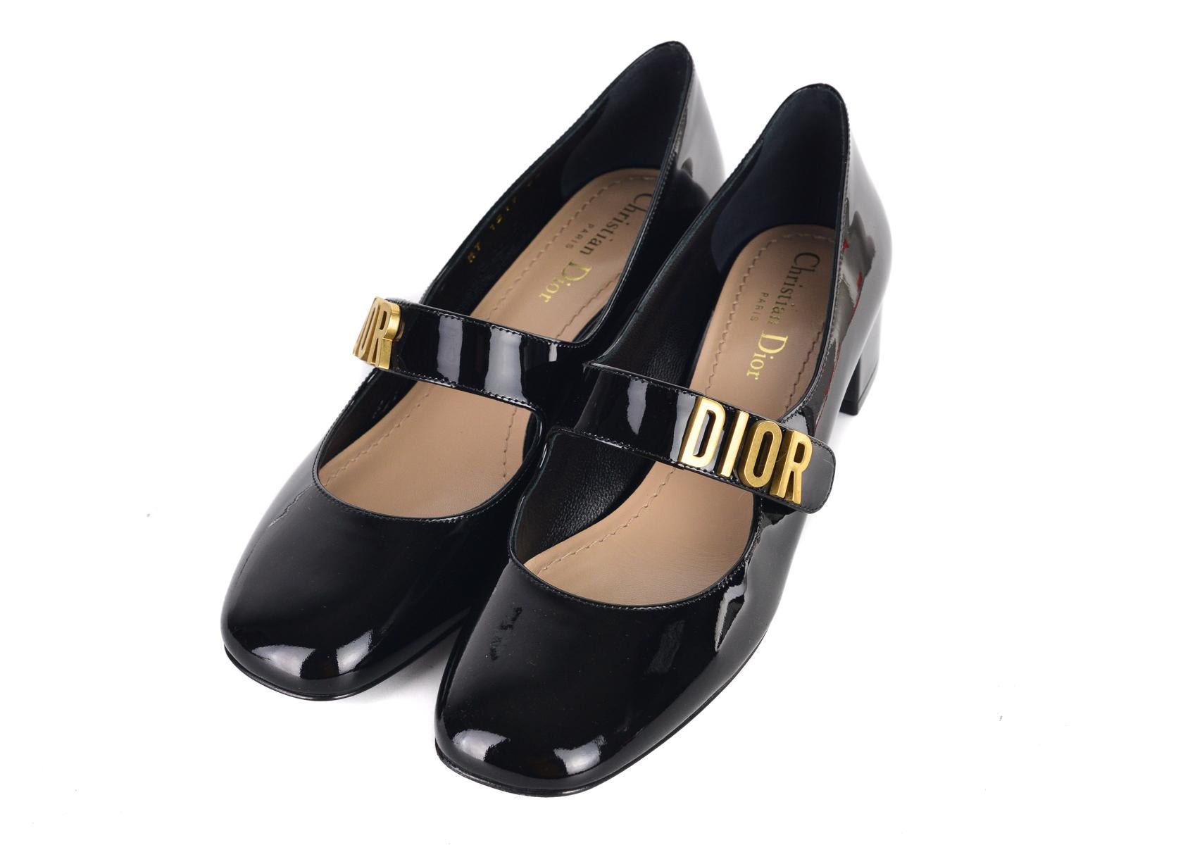 Dior Women's Black Baby-D Patent Leather Strap Pumps For Sale 1