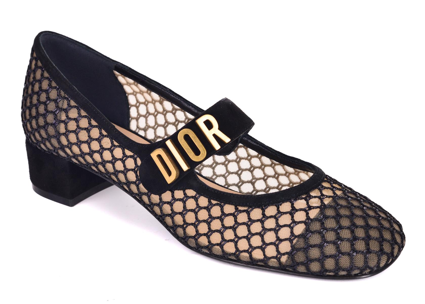 Christian Dior's Baby-D mesh pumps. These pumps feature a cap toe silhouette with mesh detailing and a Dior goldtone hardware logo. Pair with regular blue denims for a chic and sophisticated everyday look.

Christian Dior's Baby-D mesh pumps
Suede
