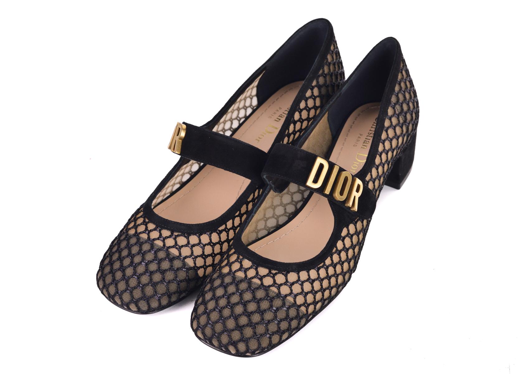 Dior Women's Black Baby-D Suede Mesh Cap Toe Pumps For Sale 1