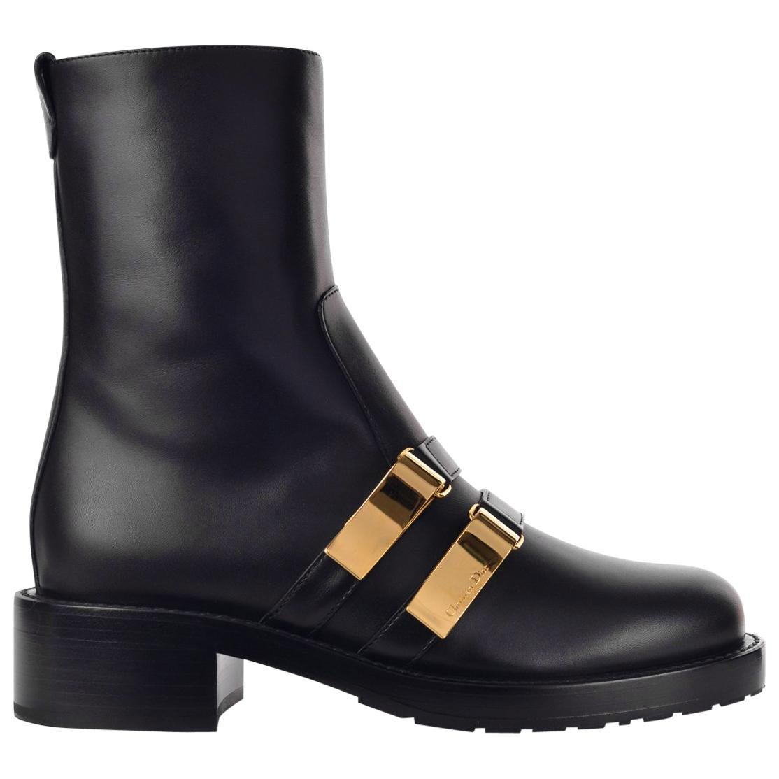 Dior Women's Black Leather D-Race Ankle Boots For Sale at 1stDibs