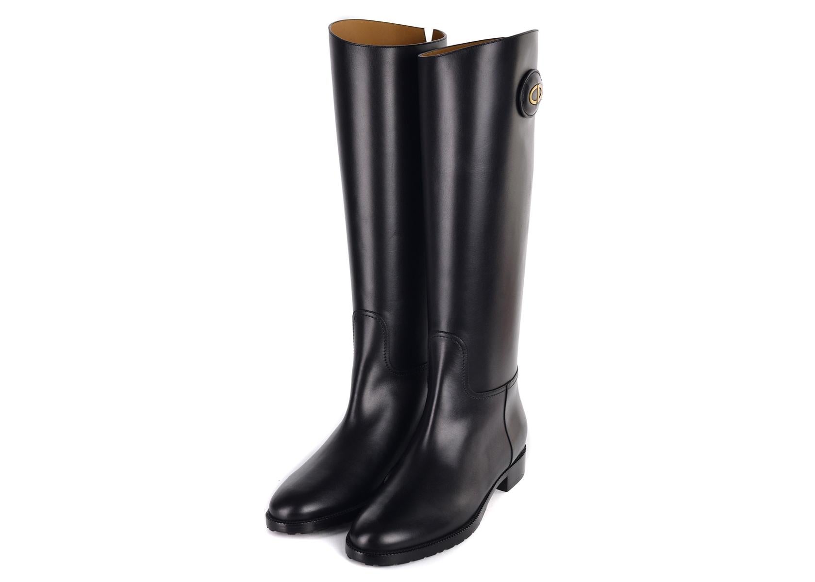 Dior Women's Black Leather Diorable Knee High Boots For Sale 1