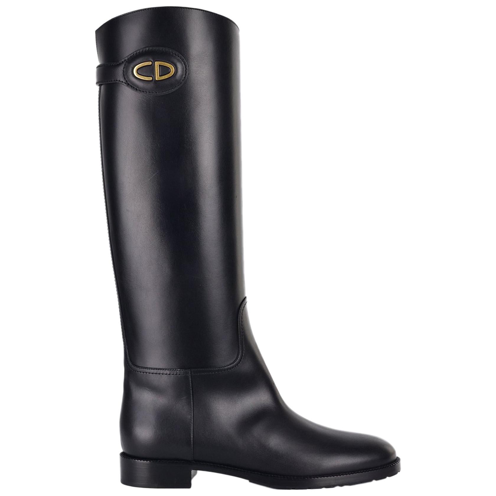 Dior Damen''s Schwarze schwarze kniehohe Lederstiefel im Angebot