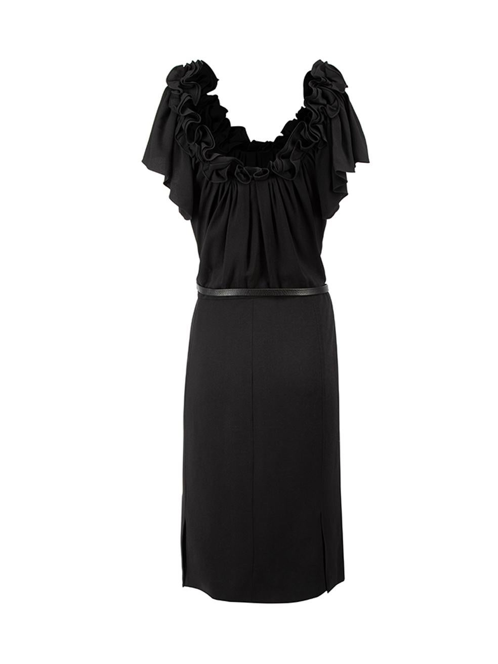 Dior Women's Black Ruffle Off the Shoulder Belted Dress In Good Condition In London, GB