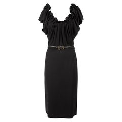 Dior Women's Black Ruffle Off the Shoulder Belted Dress