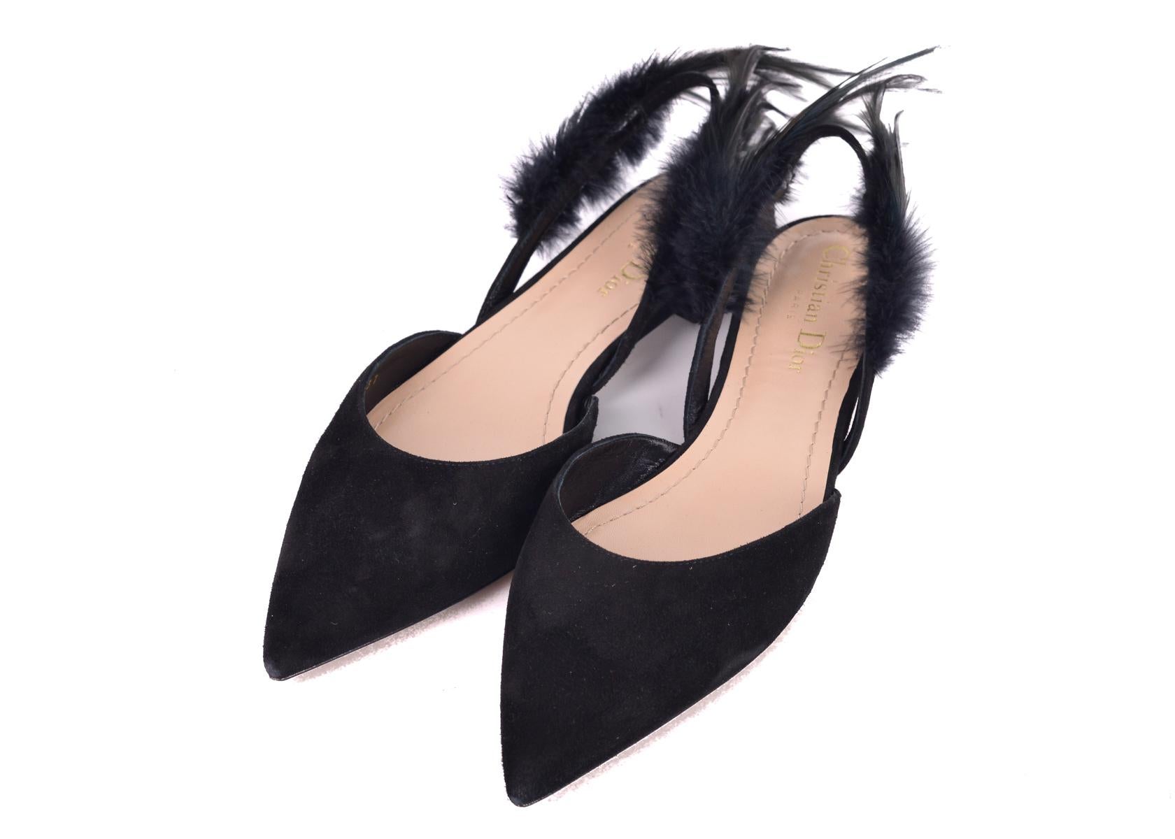 Dior Women's Black Suede Dior Ethnie Feather Flats For Sale 1