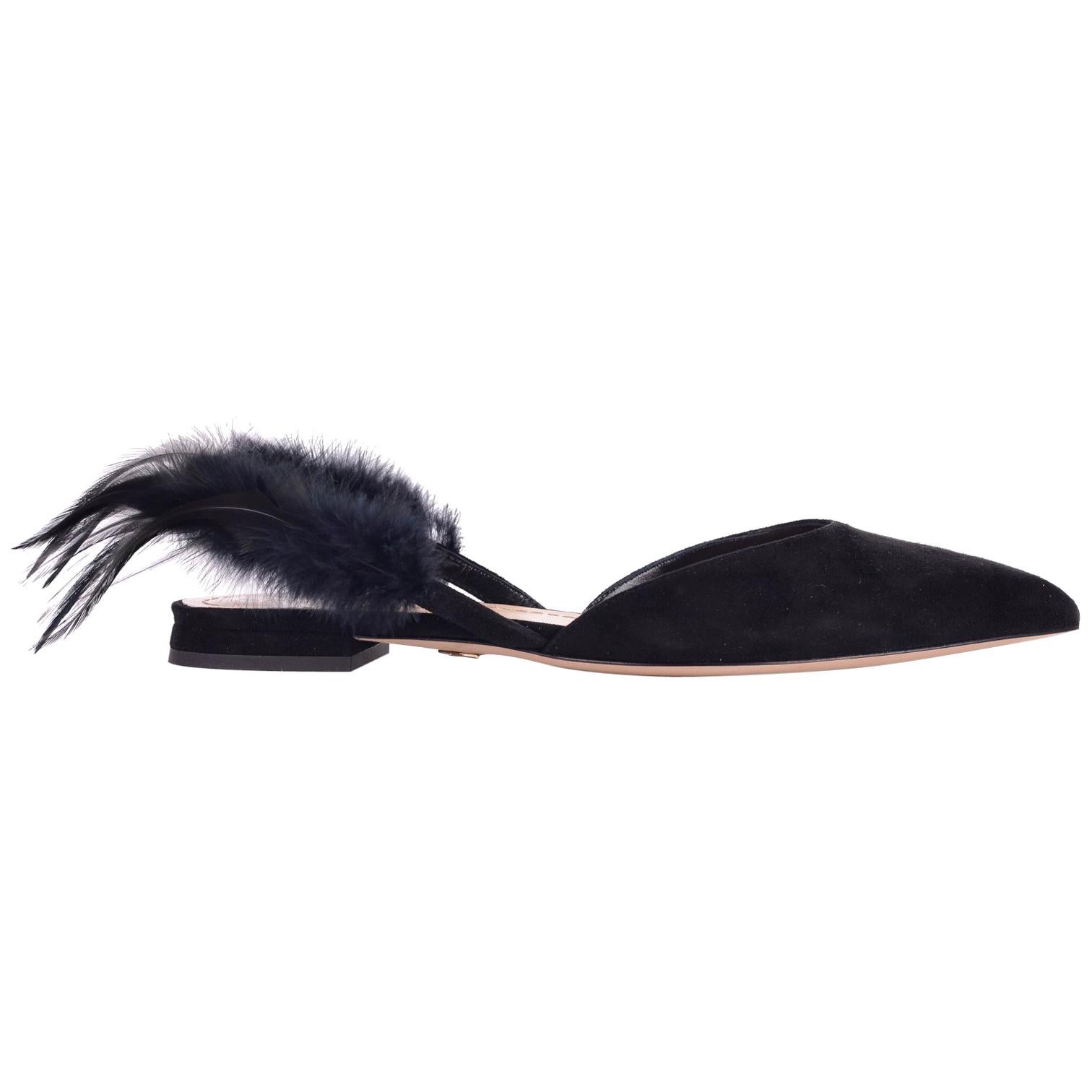 Dior Women's Black Suede Dior Ethnie Feather Flats For Sale