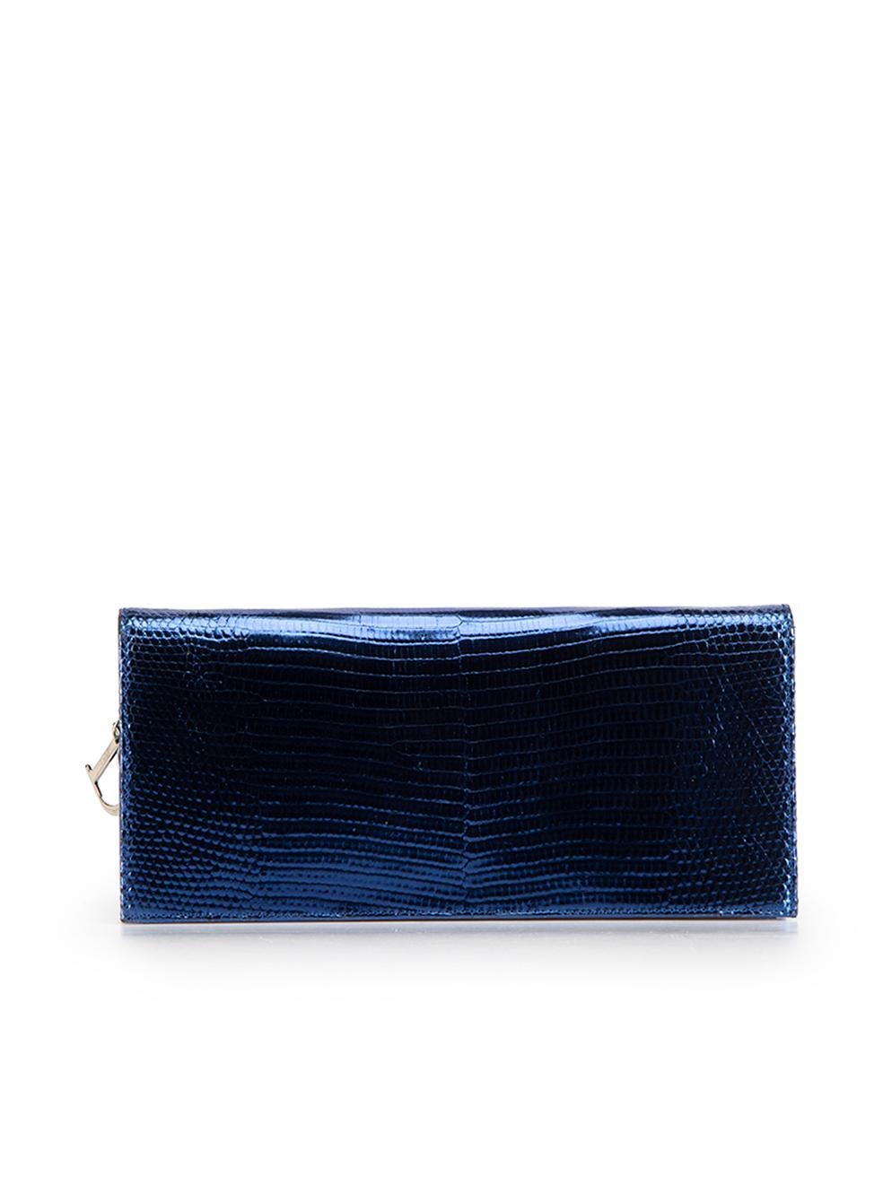 Dior Women's Blue Leather Metallic Chain Evening Clutch In Good Condition In London, GB