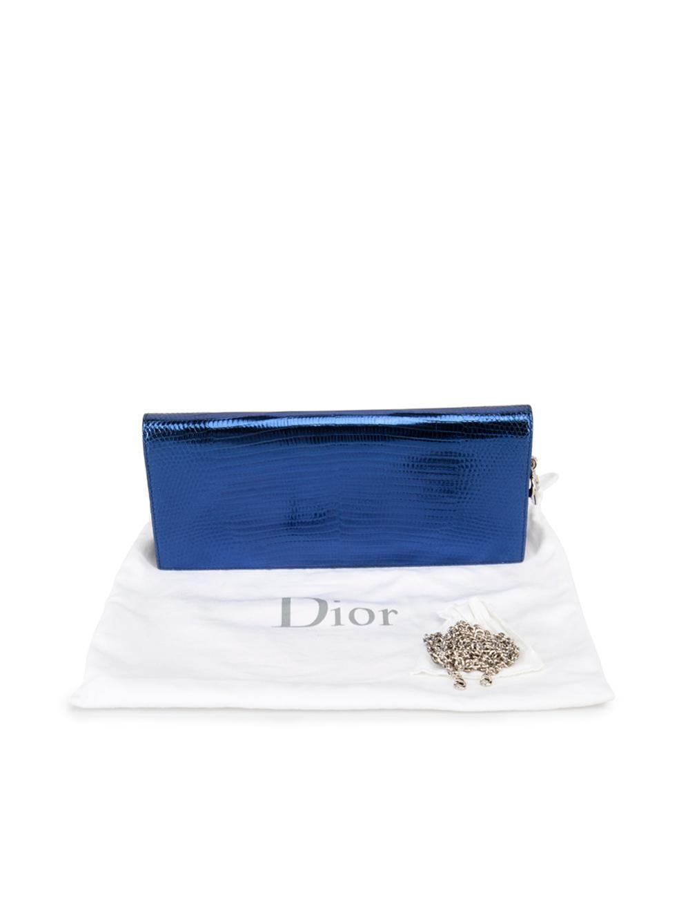 Dior Women's Blue Leather Metallic Chain Evening Clutch 5