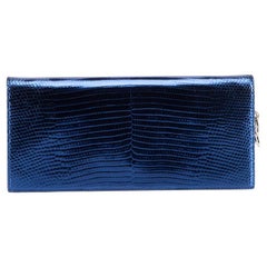 Dior Damen-Abend-Clutch aus blauem Leder mit Metallic-Kette