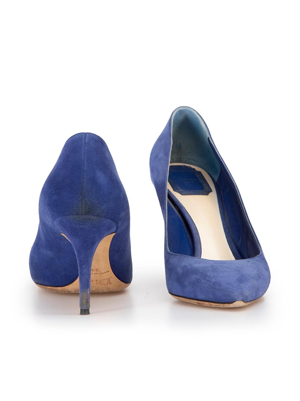 Dior Women's Blue Suede Pointed Toe Slip On Pumps In Good Condition For Sale In London, GB