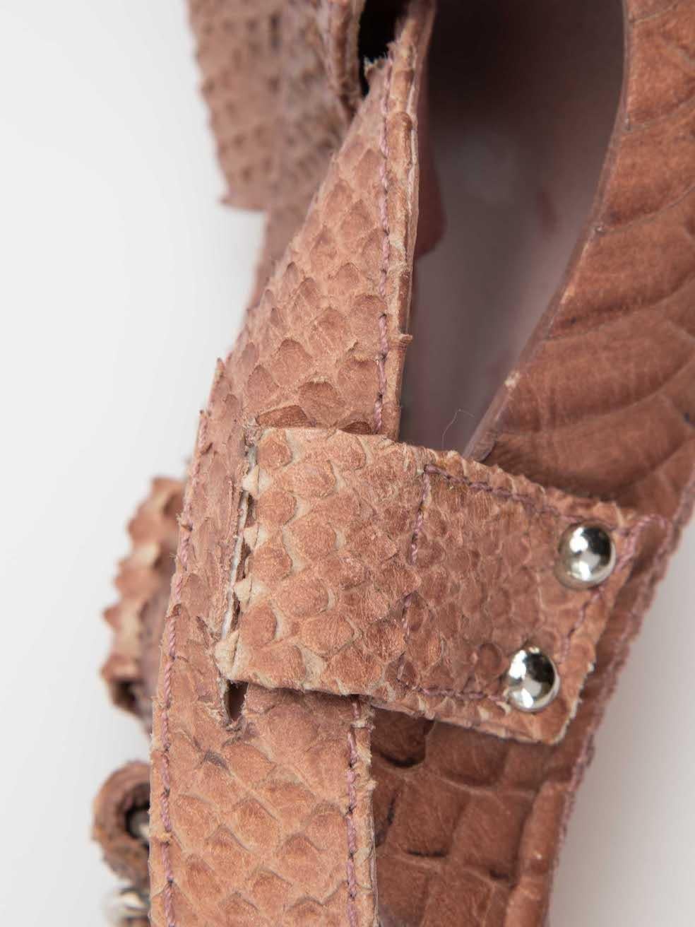 Dior Women's Blush Pink Snakeskin Cross Strap Sandals For Sale 2