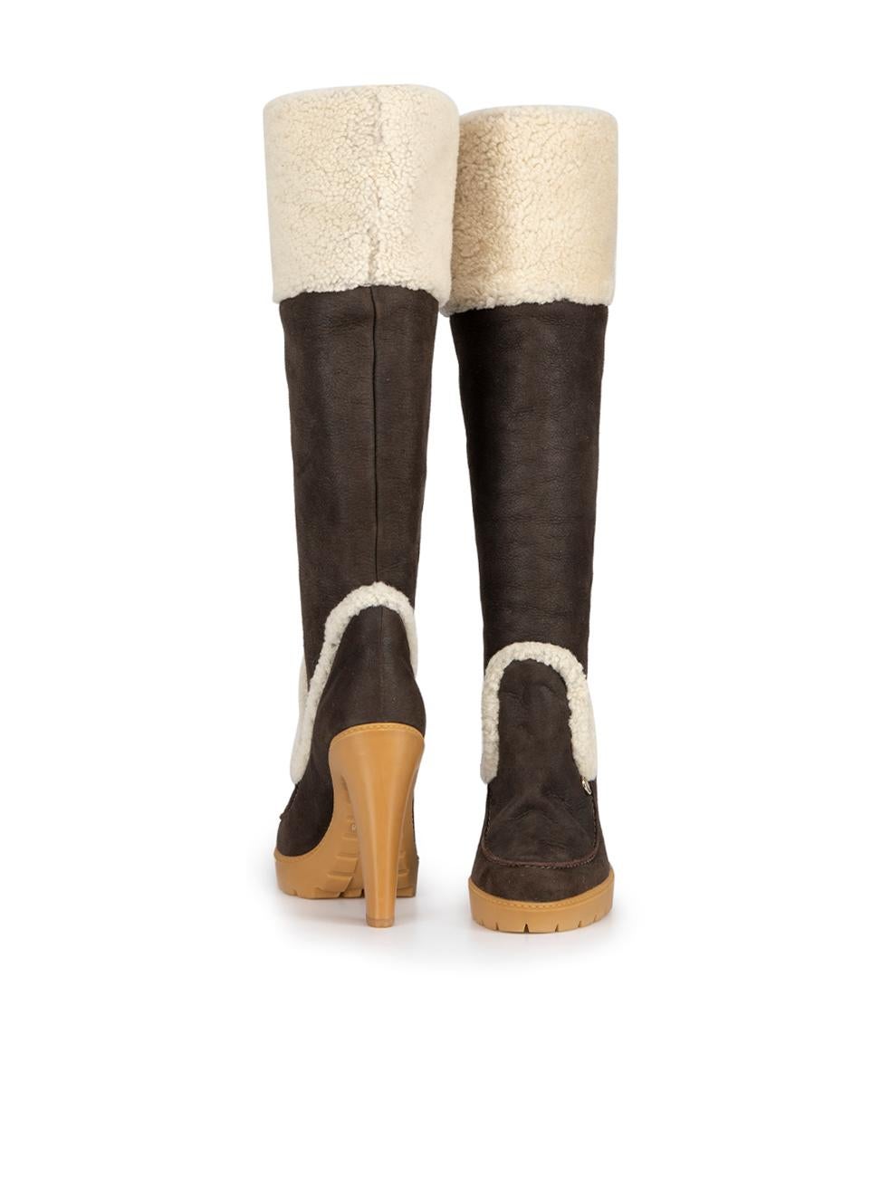 Dior Women's Brown Suede Shearling Lined Knee High Boots In Good Condition In London, GB