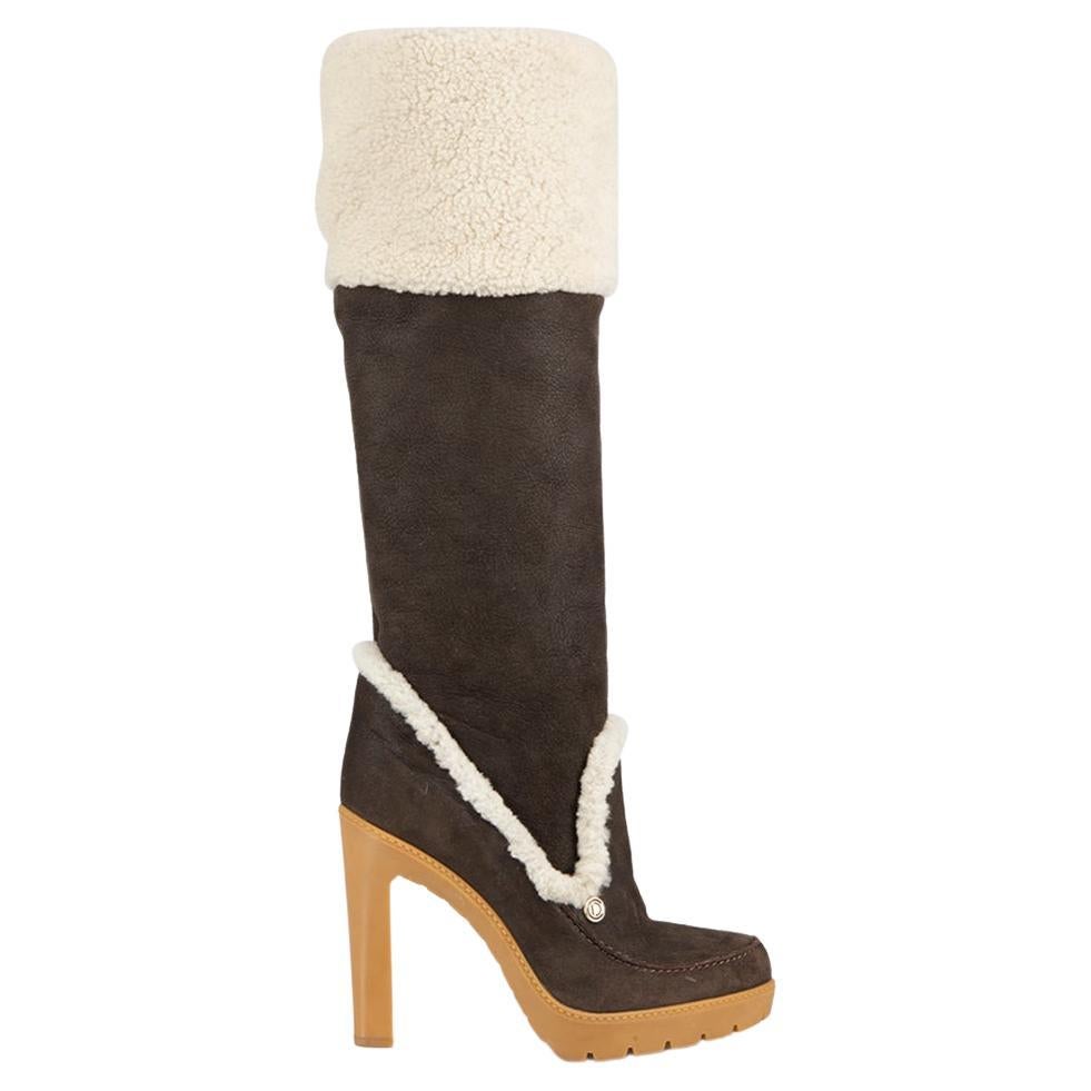 Dior Women's Brown Suede Shearling Lined Knee High Boots