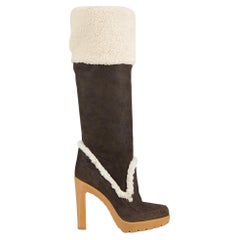 Dior Women's Brown Suede Shearling Lined Knee High Boots