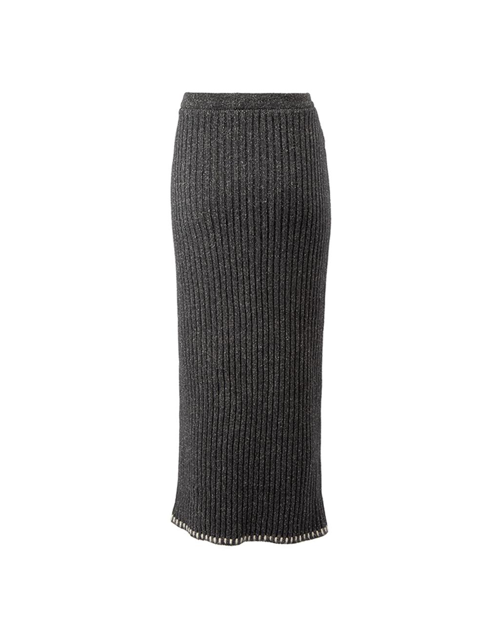 Dior Women's Christian Dior Boutique Grey Ribbed Knit Midi Skirt In Good Condition In London, GB