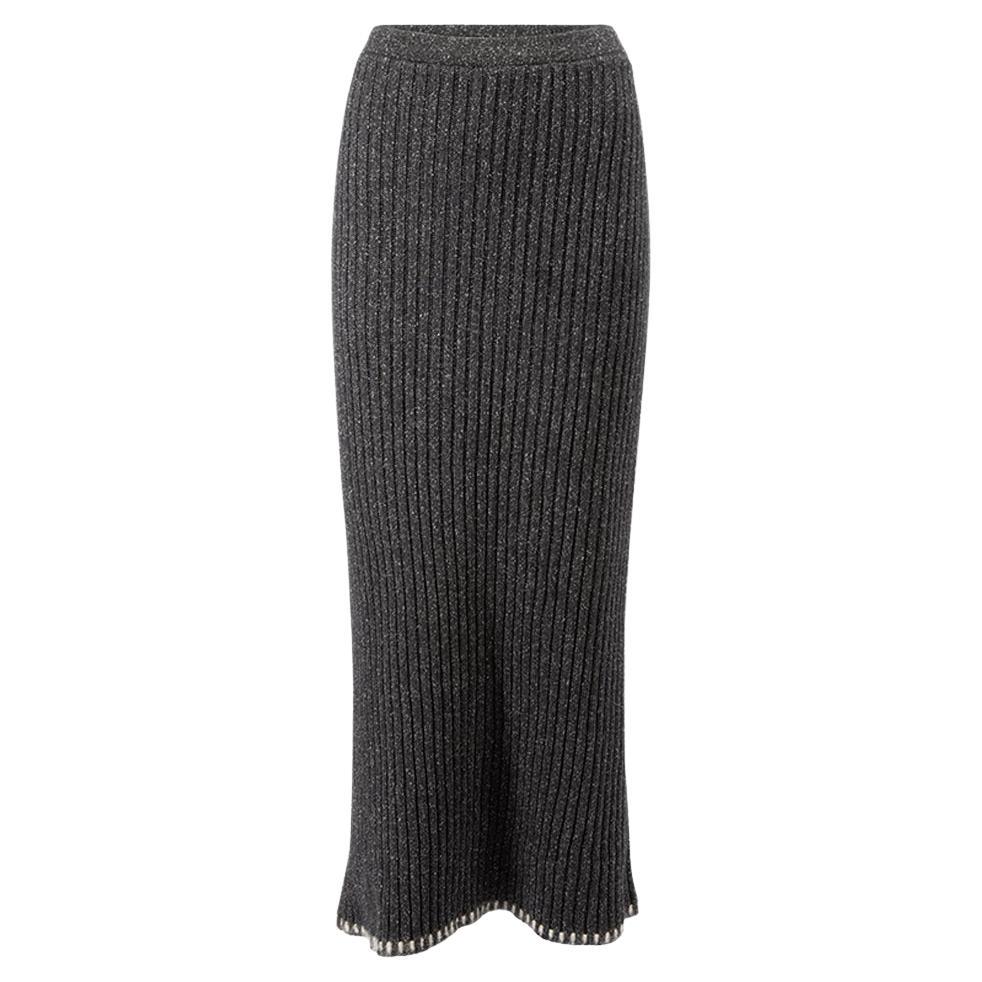 Dior Women's Christian Dior Boutique Grey Ribbed Knit Midi Skirt