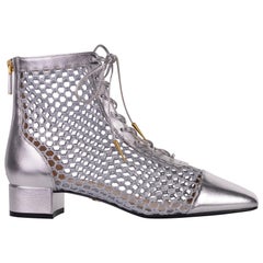 Dior Women's Naughtily-D Silver Laminated Leather Mesh Ankle Boots