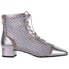 Dior Women's Naughtily-D Silver Laminated Leather Mesh Ankle Boots