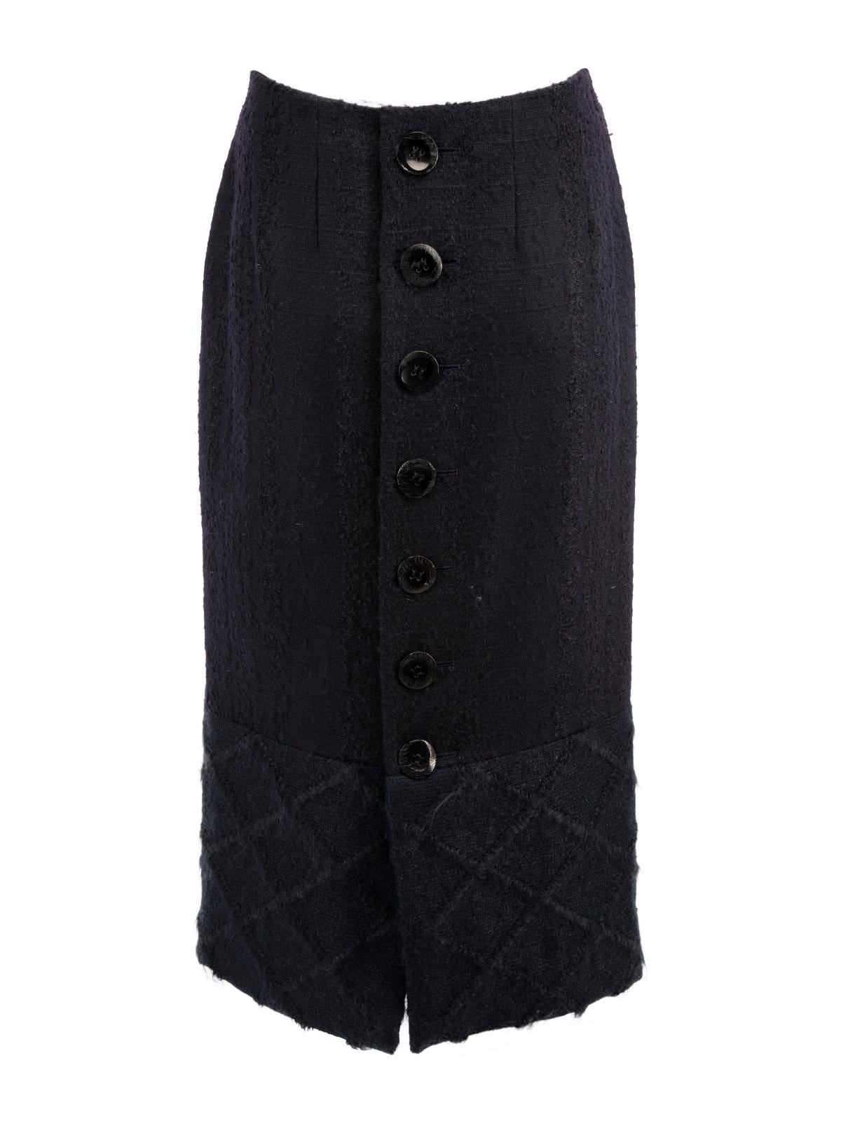 Dior Women's Navy Button Wool Pencil Skirt In Excellent Condition For Sale In London, GB
