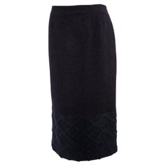 Used Dior Women's Navy Button Wool Pencil Skirt