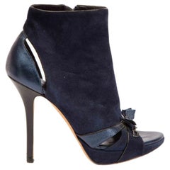 Dior Women's Navy Suede Open Toe Heeled Ankle Boots
