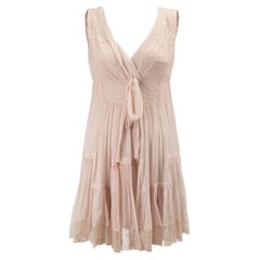 Dior Women's Pink Chiffon Lace Sleeveless Mini Dress