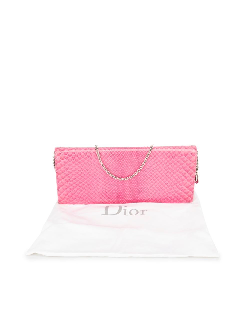 Dior Women's Pink Snakeskin Leather Evening Chain Clutch For Sale 5